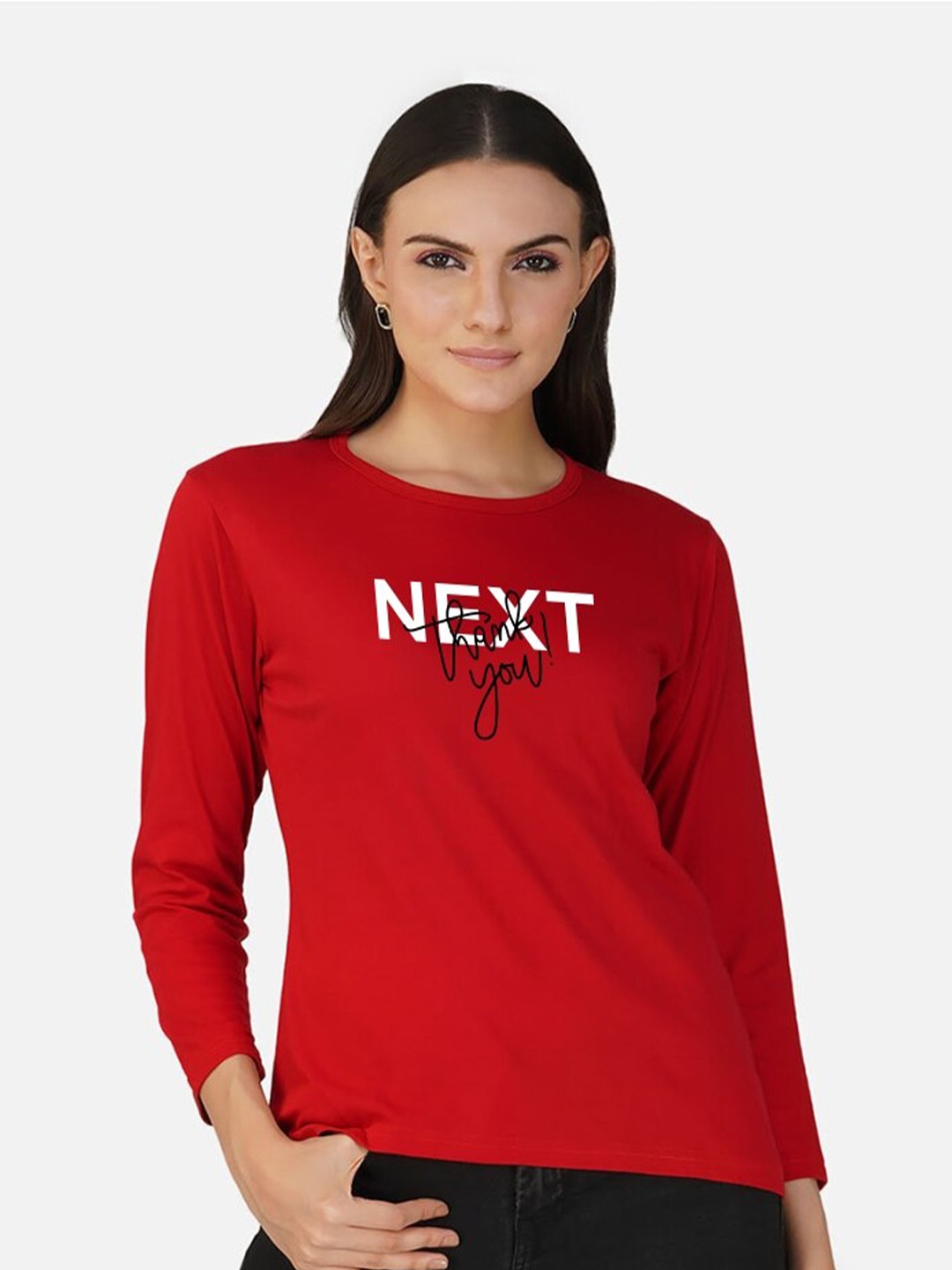 

CHOZI Typography Printed Round Neck Cotton T-shirt, Red