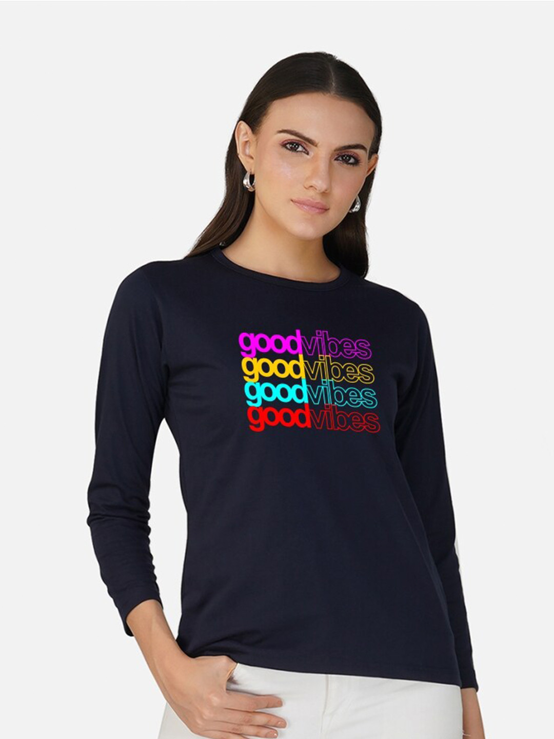 

CHOZI Typography Printed Cotton T-shirt, Navy blue