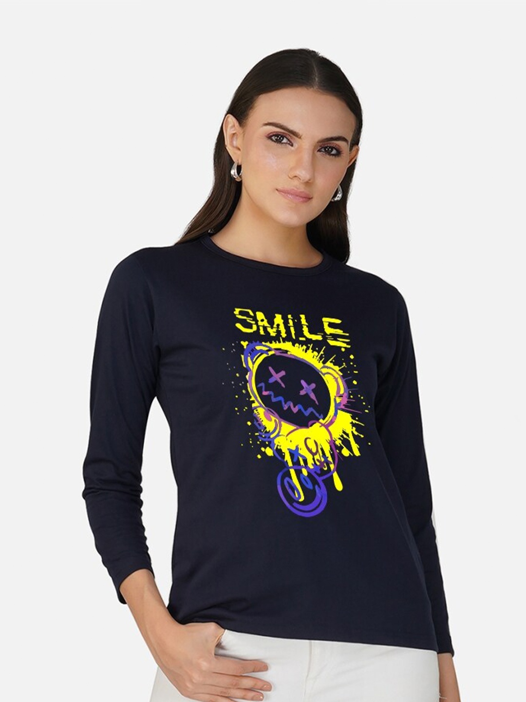 CHOZI Graphic Printed Cotton T-shirt, Navy blue
