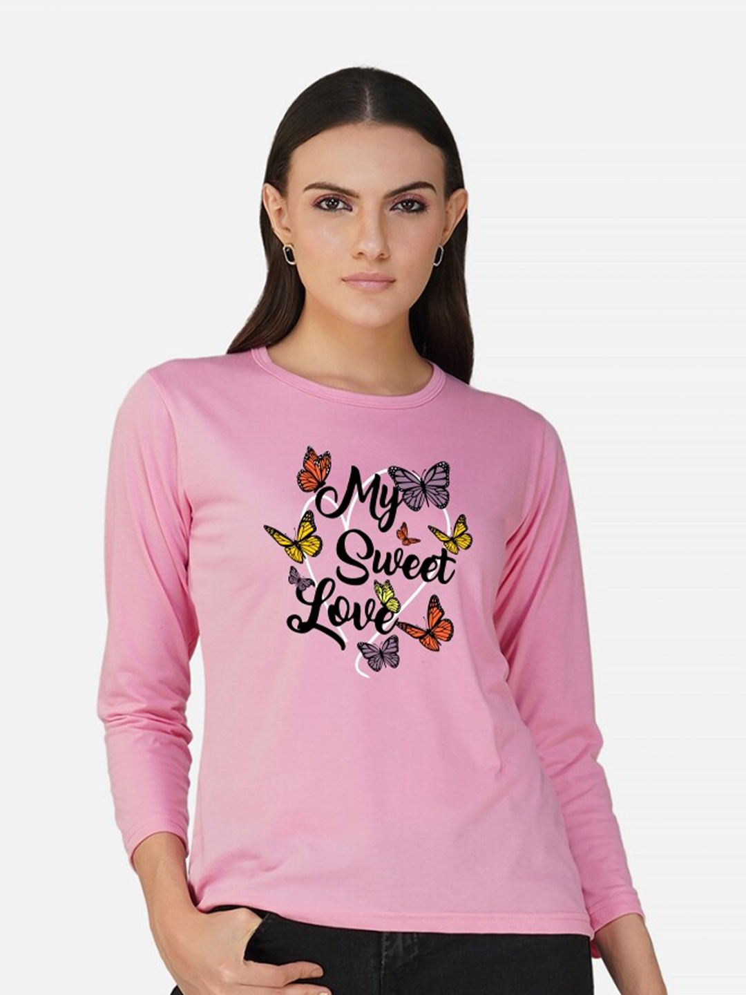 

CHOZI Typography Printed Cotton Casual T-Shirt, Pink