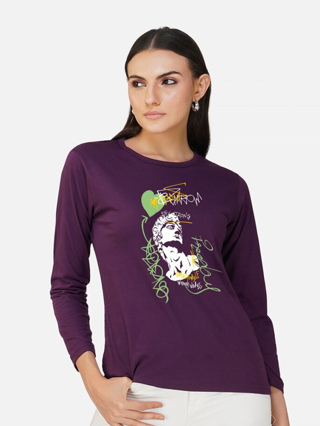 

CHOZI Graphic Printed Cotton Casual T-Shirt, Purple