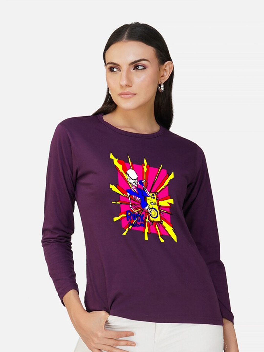 

CHOZI Graphic Printed Cotton T-shirt, Purple