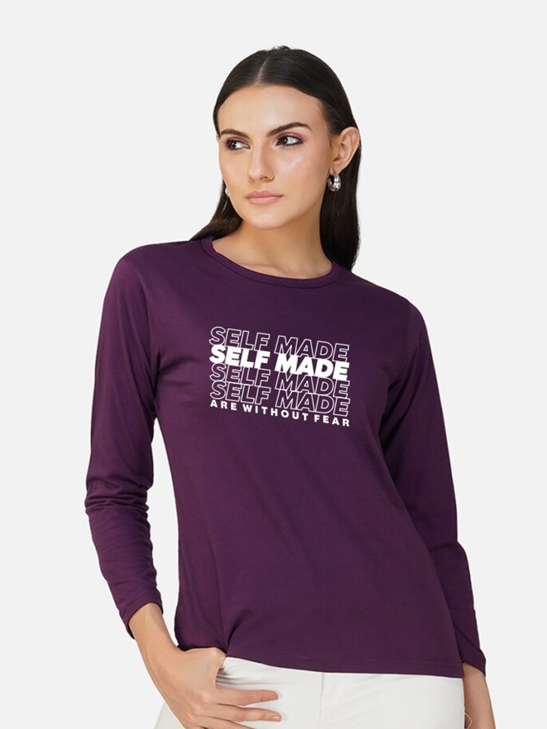 

CHOZI Typography Printed Cotton T-shirt, Purple