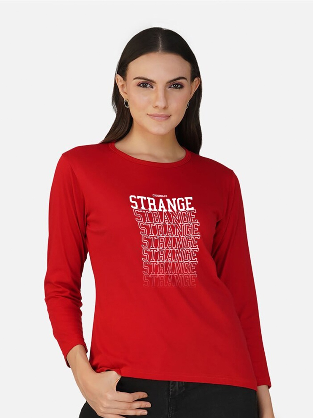 

CHOZI Typography Printed Cotton T-shirt, Red