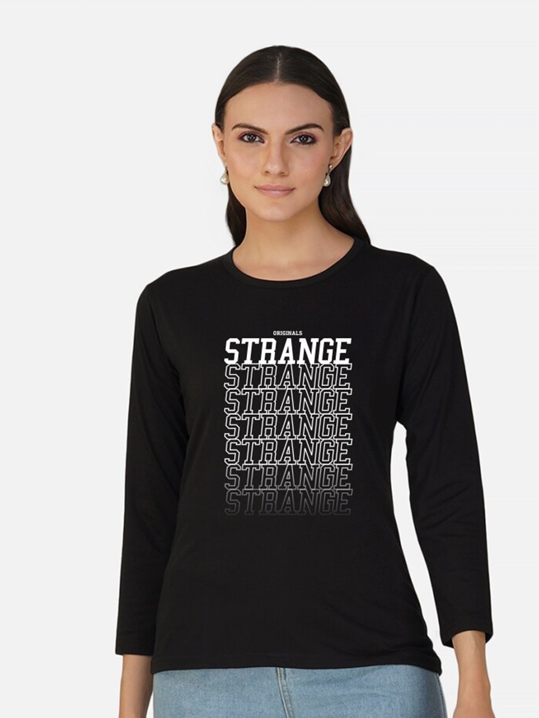 

CHOZI Typography Printed Cotton T-shirt, Black