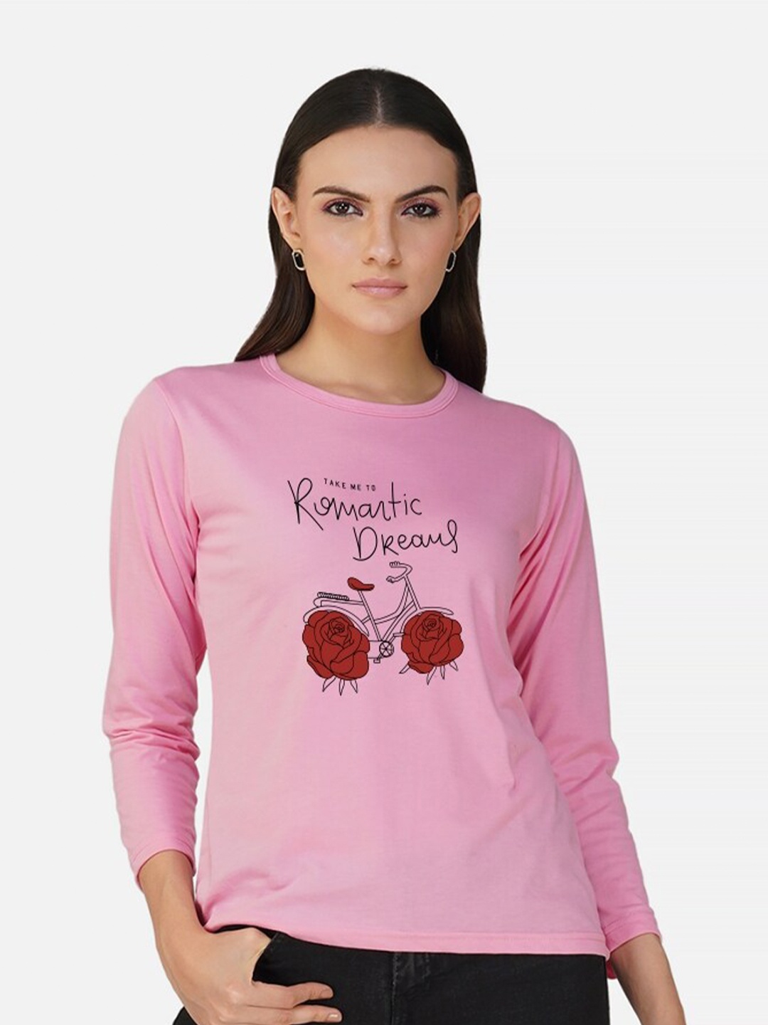 

CHOZI Typography Printed Cotton T-shirt, Pink