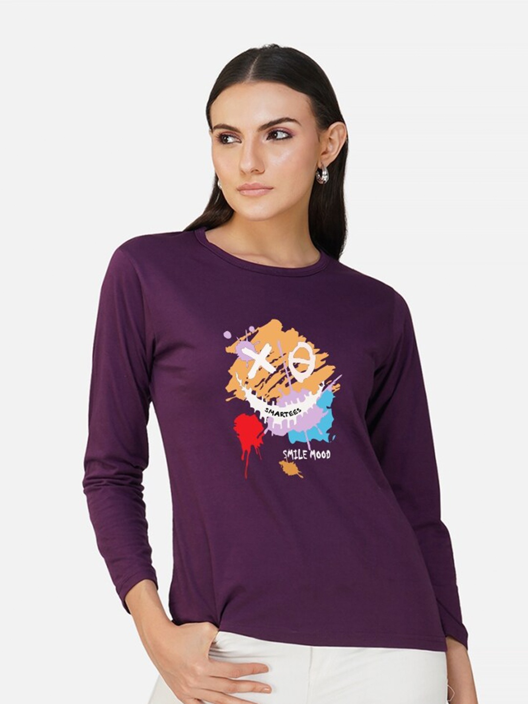 

CHOZI Typography Printed Cotton T-shirt, Purple
