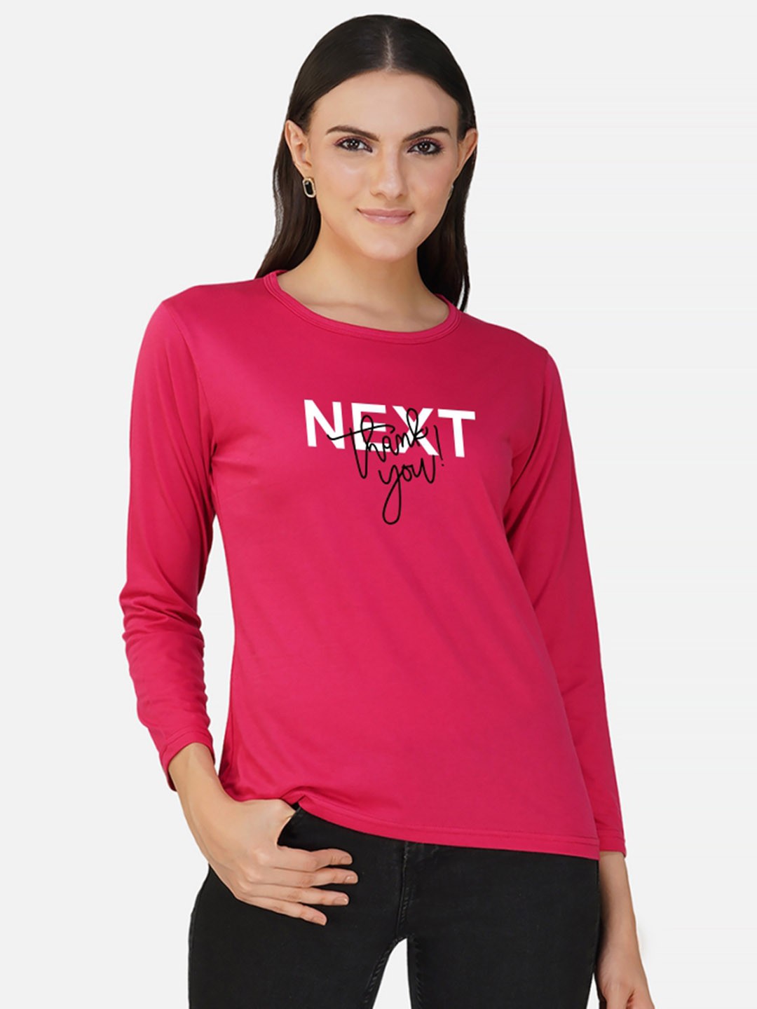 

CHOZI Typography Printed Cotton T-shirt, Pink