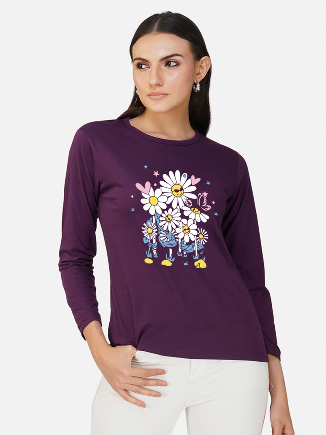 

CHOZI Floral Printed Cotton T-shirt, Purple