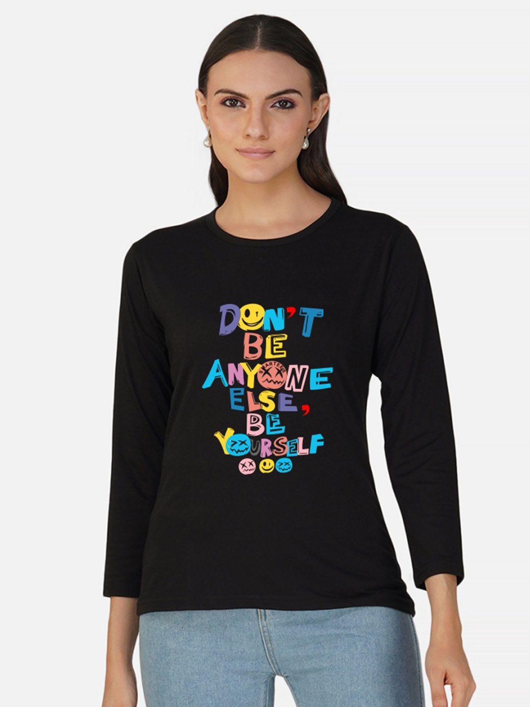 

CHOZI Typography Printed Cotton T-shirt, Black