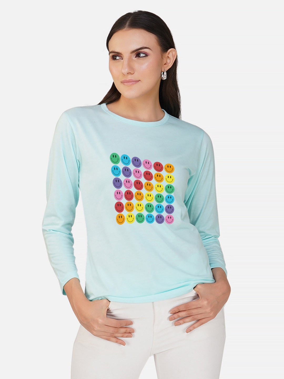 

CHOZI Typography Printed Cotton T-shirt, Turquoise blue