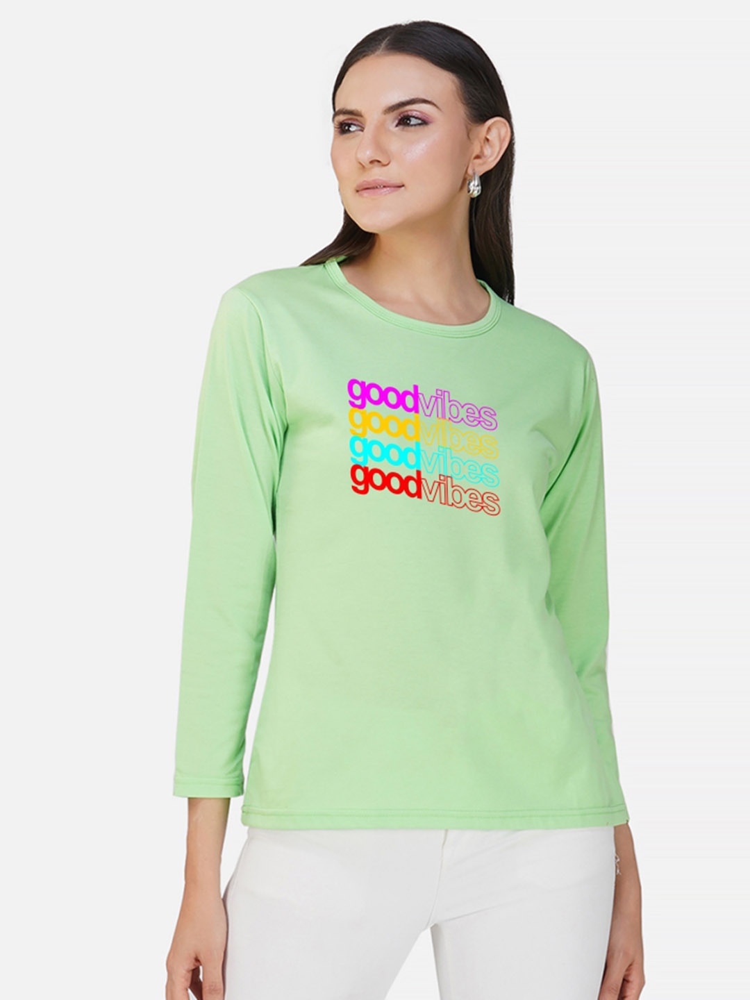 CHOZI Typography Printed Cotton T-shirt, Green