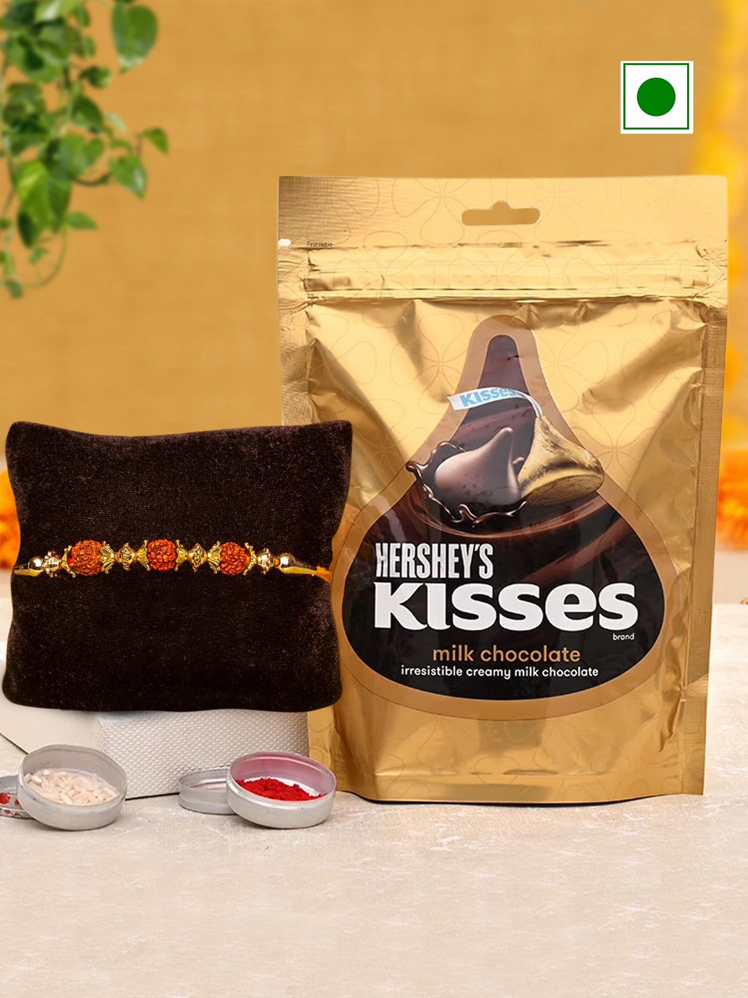 

TIED RIBBONS Hersheys Kisses Chocolate With Rudraksh Rakhi, Multi