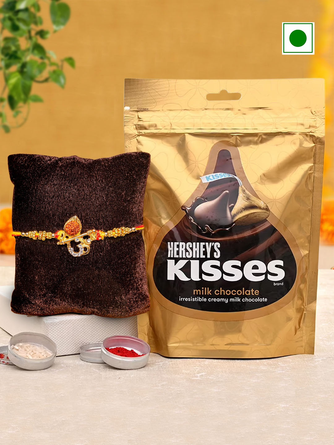 

TIED RIBBONS Om Rakhi With Hersheys Kisses Chocolate Pack, Multi