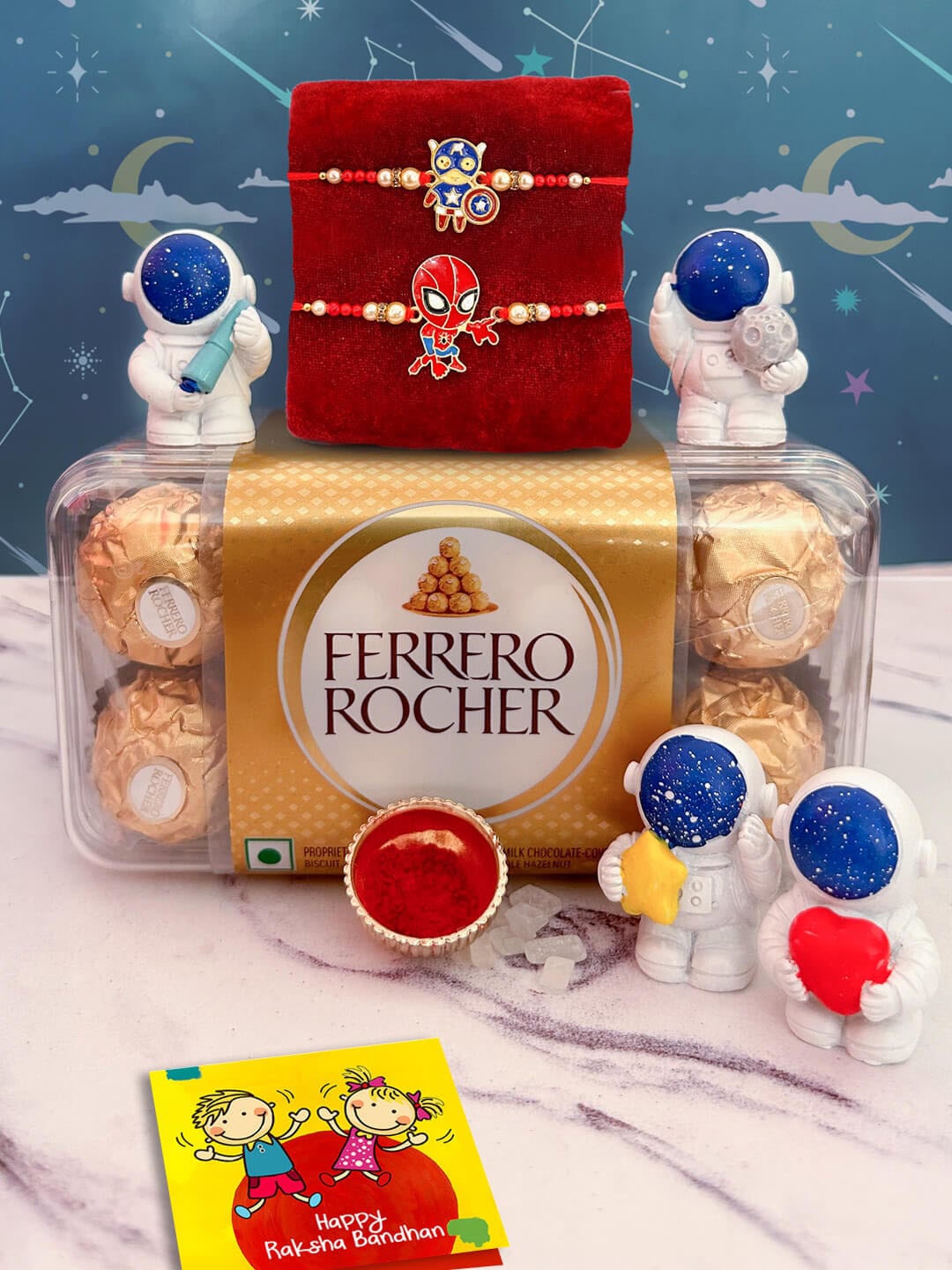 

TIED RIBBONS Set Of 2 Kids Rakhis With Astronaut Toy & Chocolate Gift Set, Red