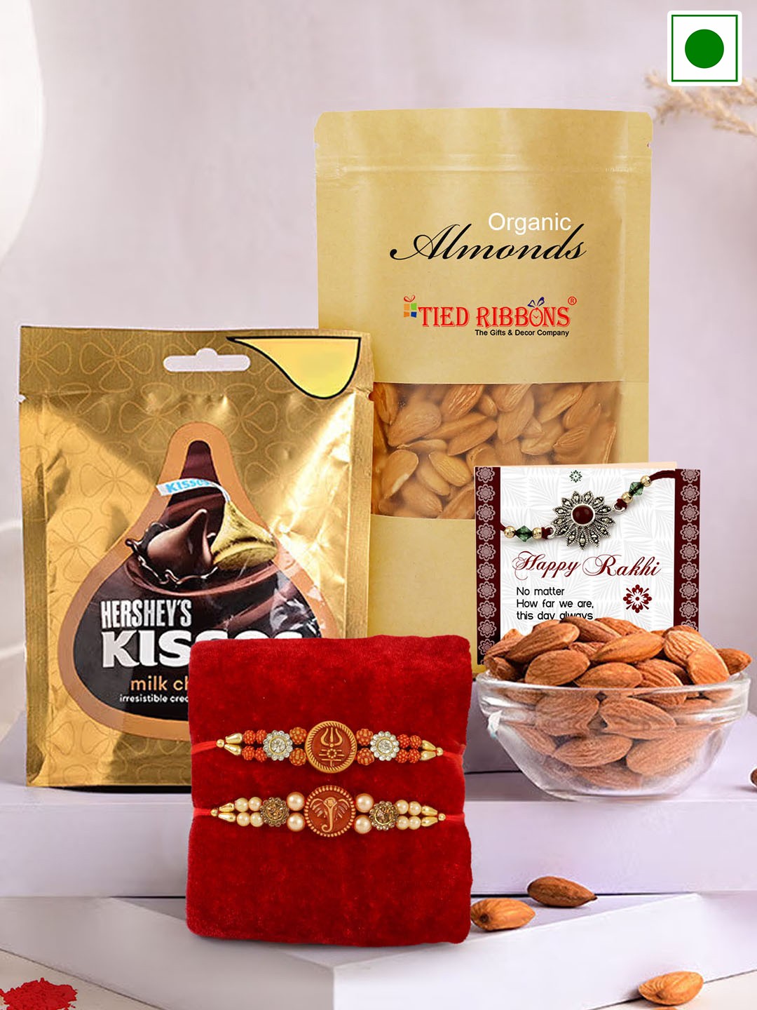 

TIED RIBBONS Set Of 2 Chocolates & Almonds With 2 Rakhi, Multi