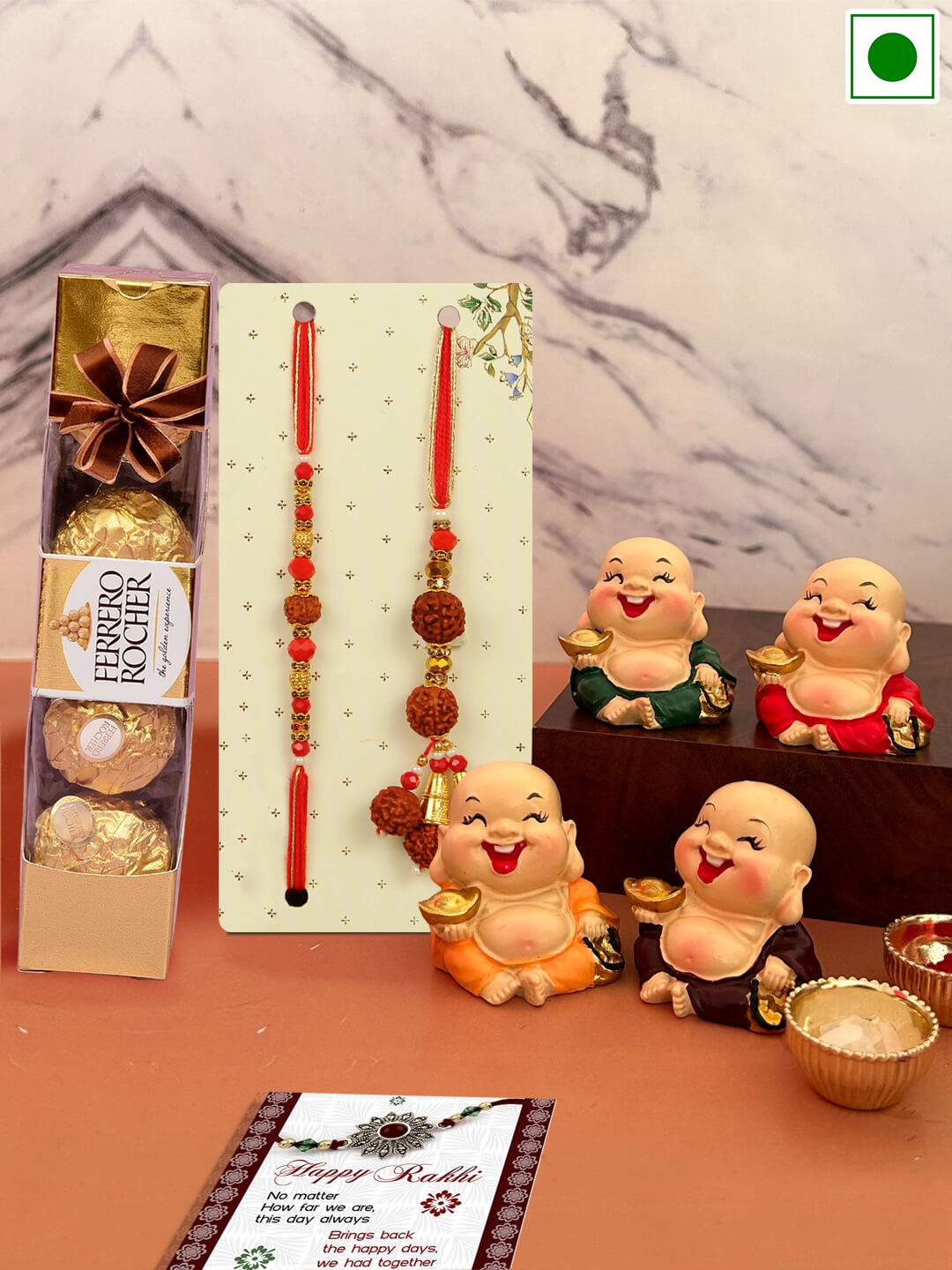 

TIED RIBBONS Set Of 2 Lumba Rakhi With Idol & Chocolate Pack-50g, Red