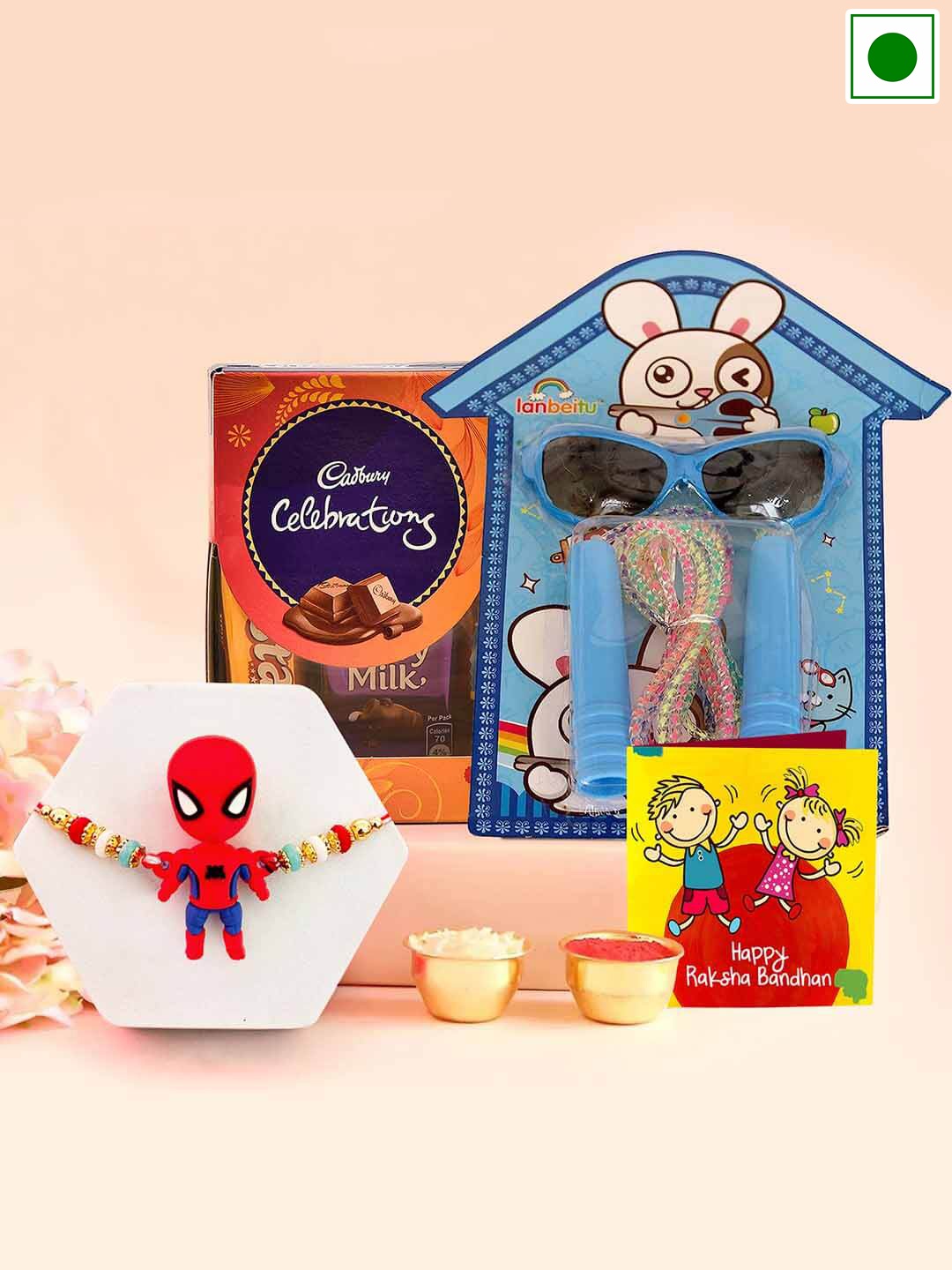 

TIED RIBBONS Kids Spiderman Charm Rakhi With Chocolate Set 64.2g & Return Gift, Red