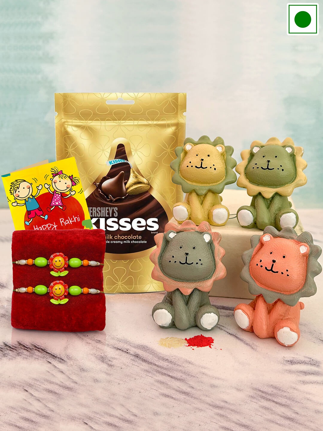 

TIED RIBBONS Hersheys Kisses Chocolate Pack With Kids Rakhi-36 gms, Green