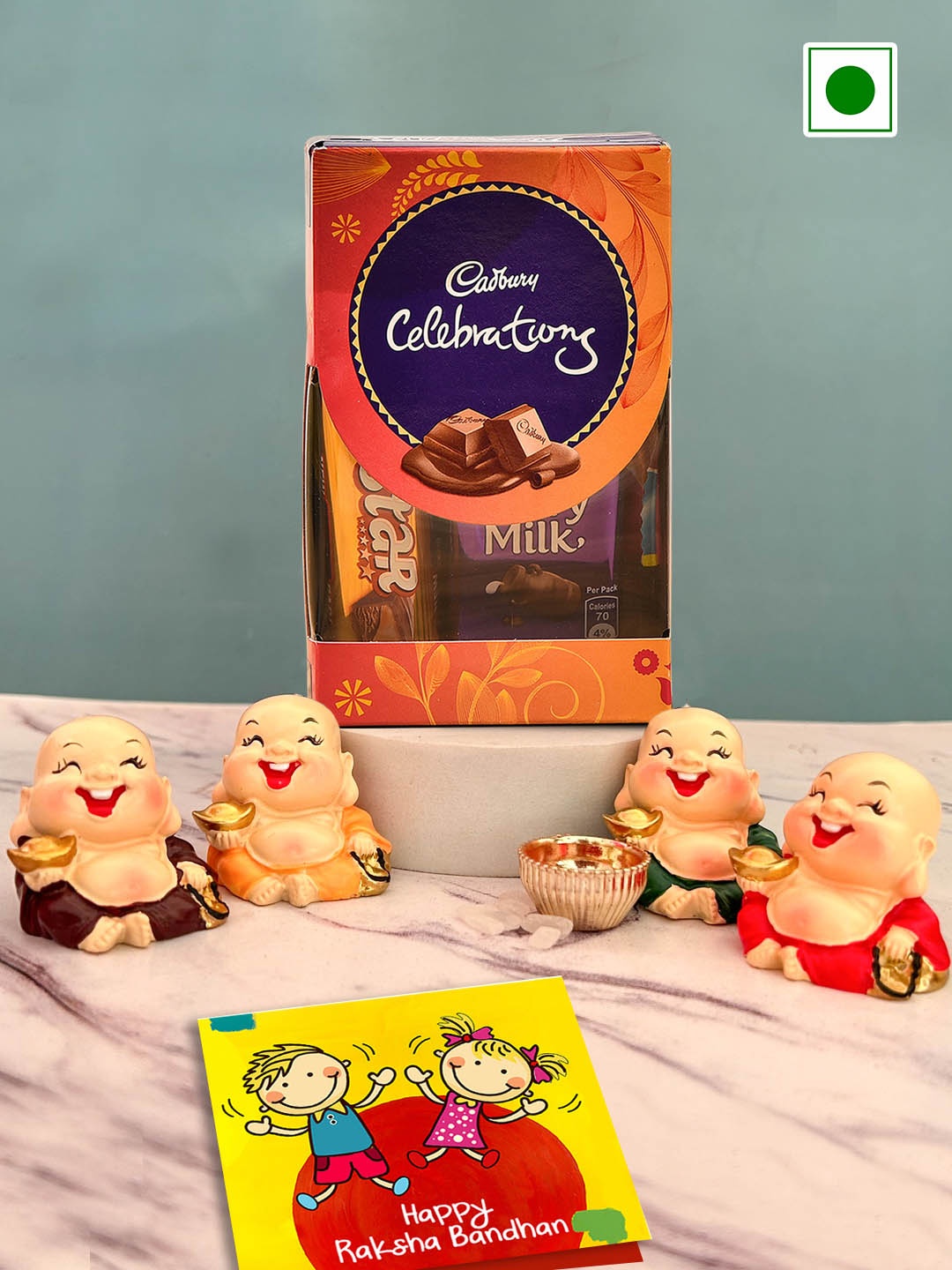 

TIED RIBBONS Rakhi Gift for Sister with Mini Statue & Chocolates, Beige
