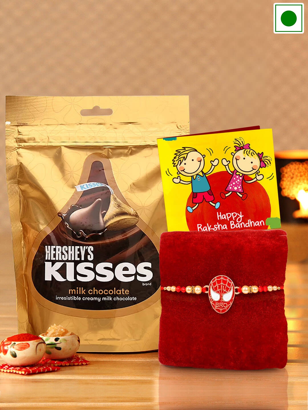 

TIED RIBBONS Hersheys Kisses Chocolate Pack With Kids Rakhi-36 gms, Red