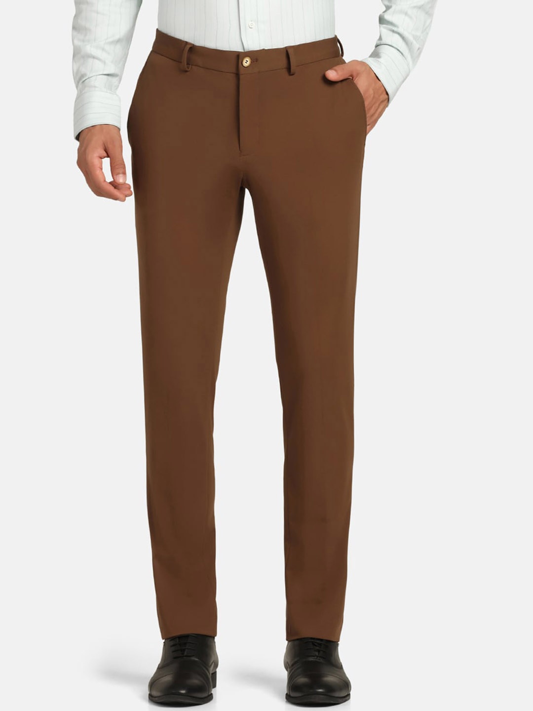 

Blackberrys Men B-19 Slim Fit Low-Rise Formal Trousers, Brown