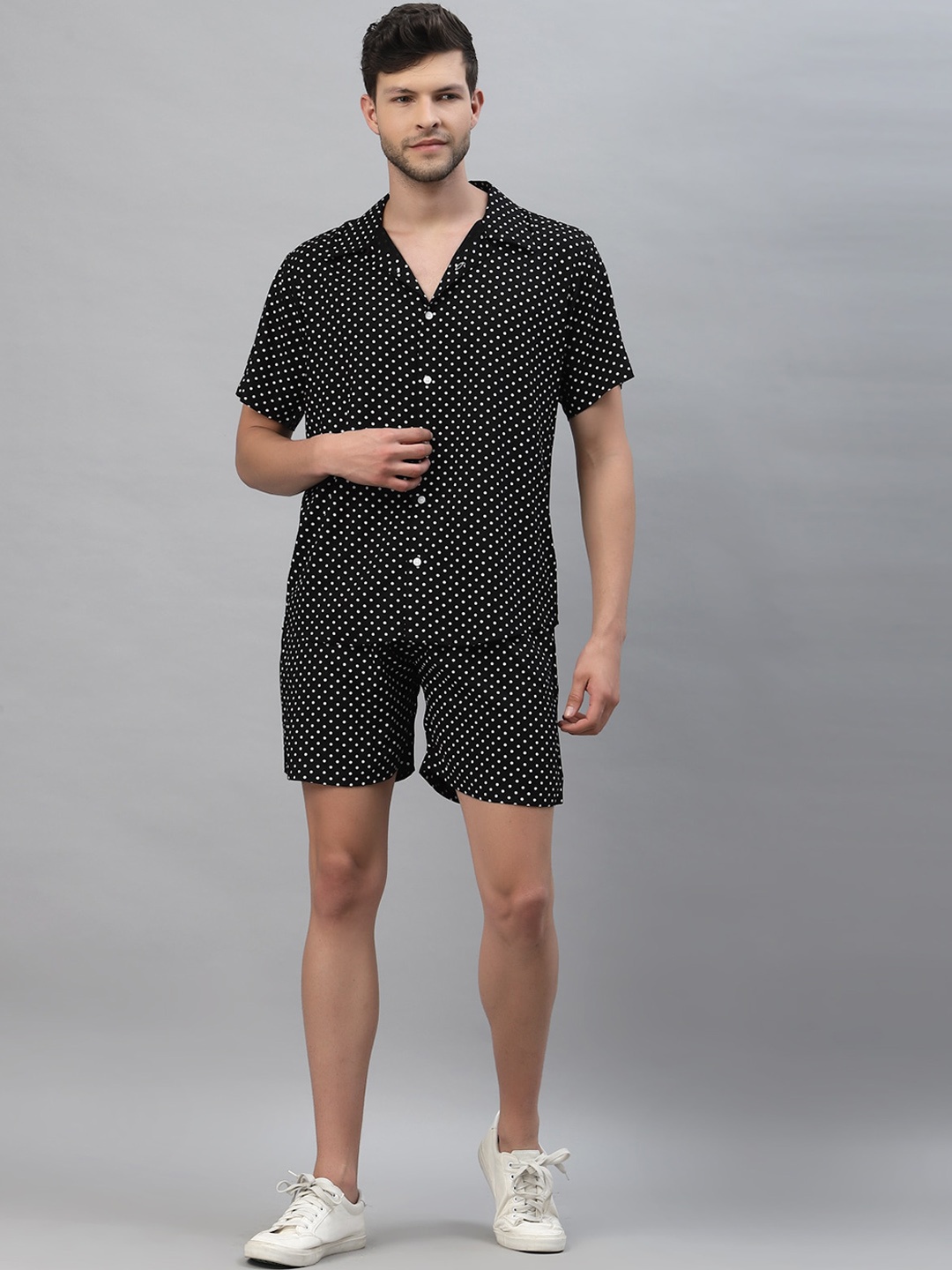 

Gavin Paris Polka Dot Printed Shirt With Shorts, Black