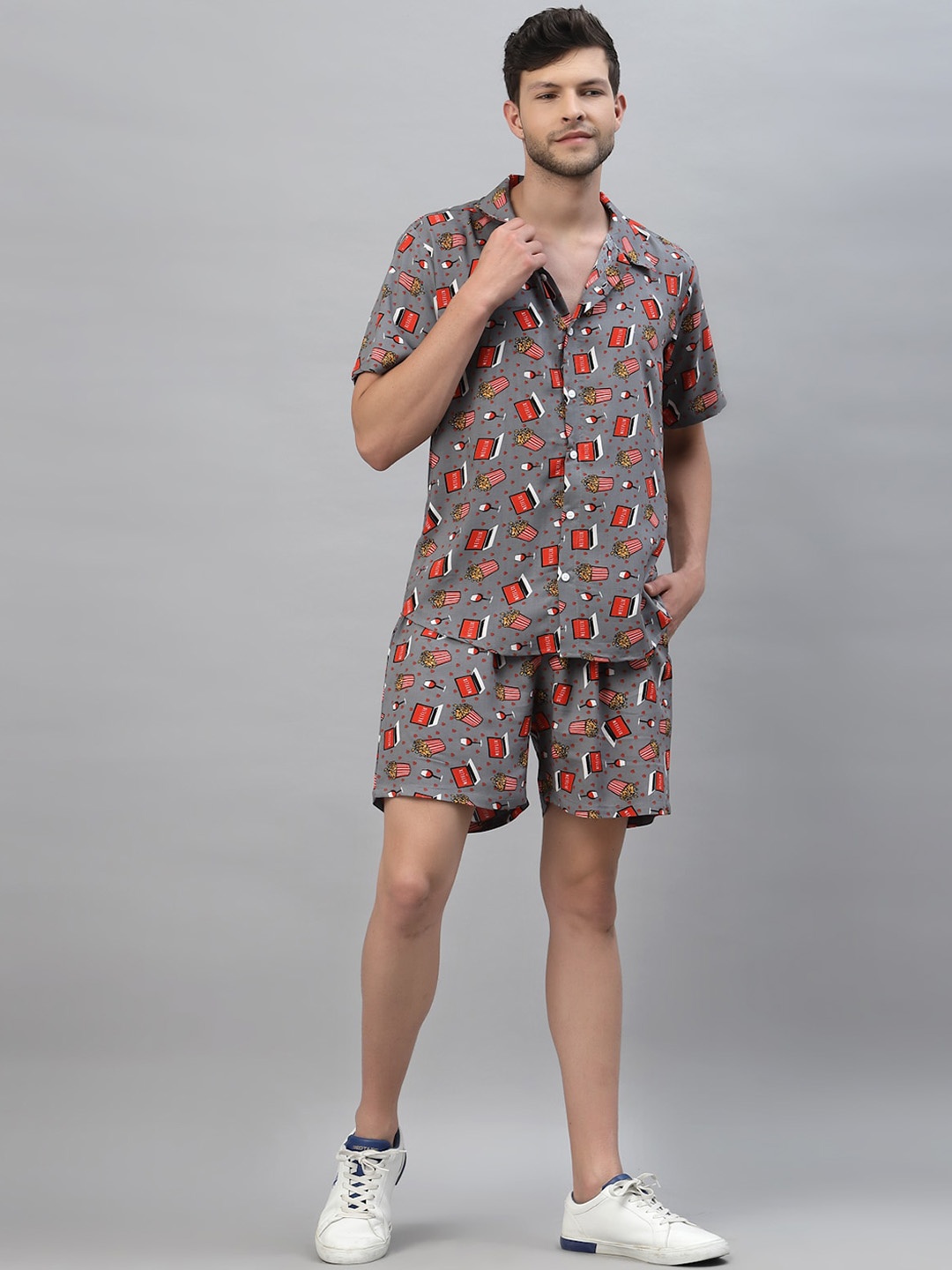 Gavin Paris Conversational Printed Shirt With Shorts, Grey