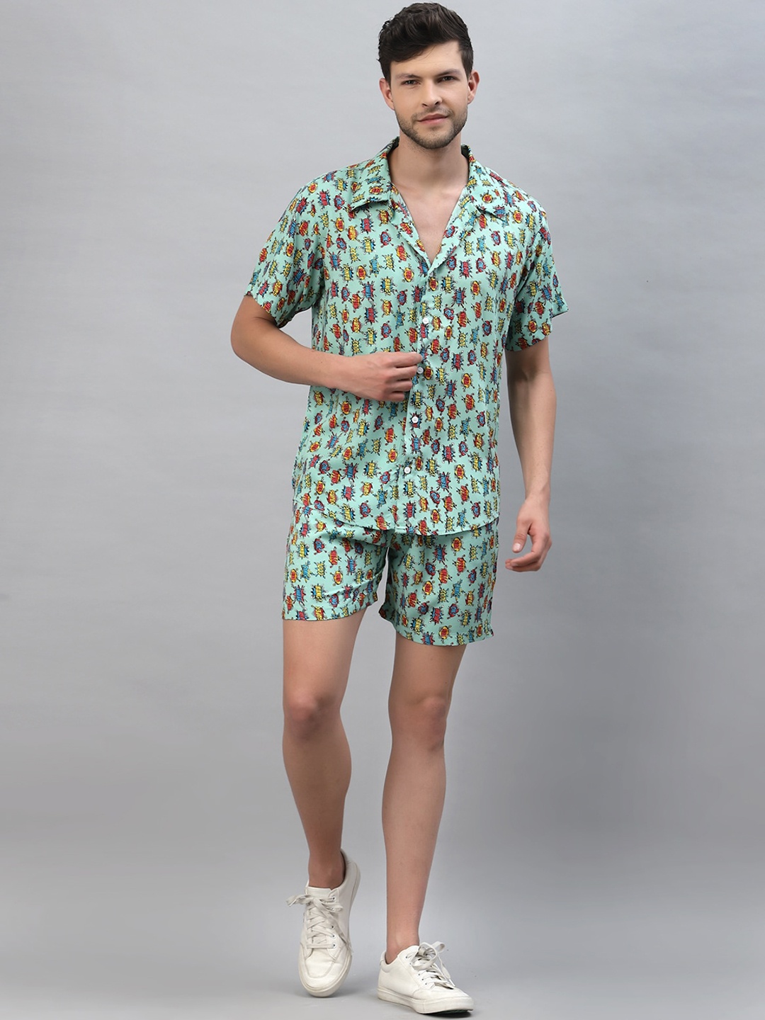 

Gavin Paris Printed Shirt With Shorts, Green