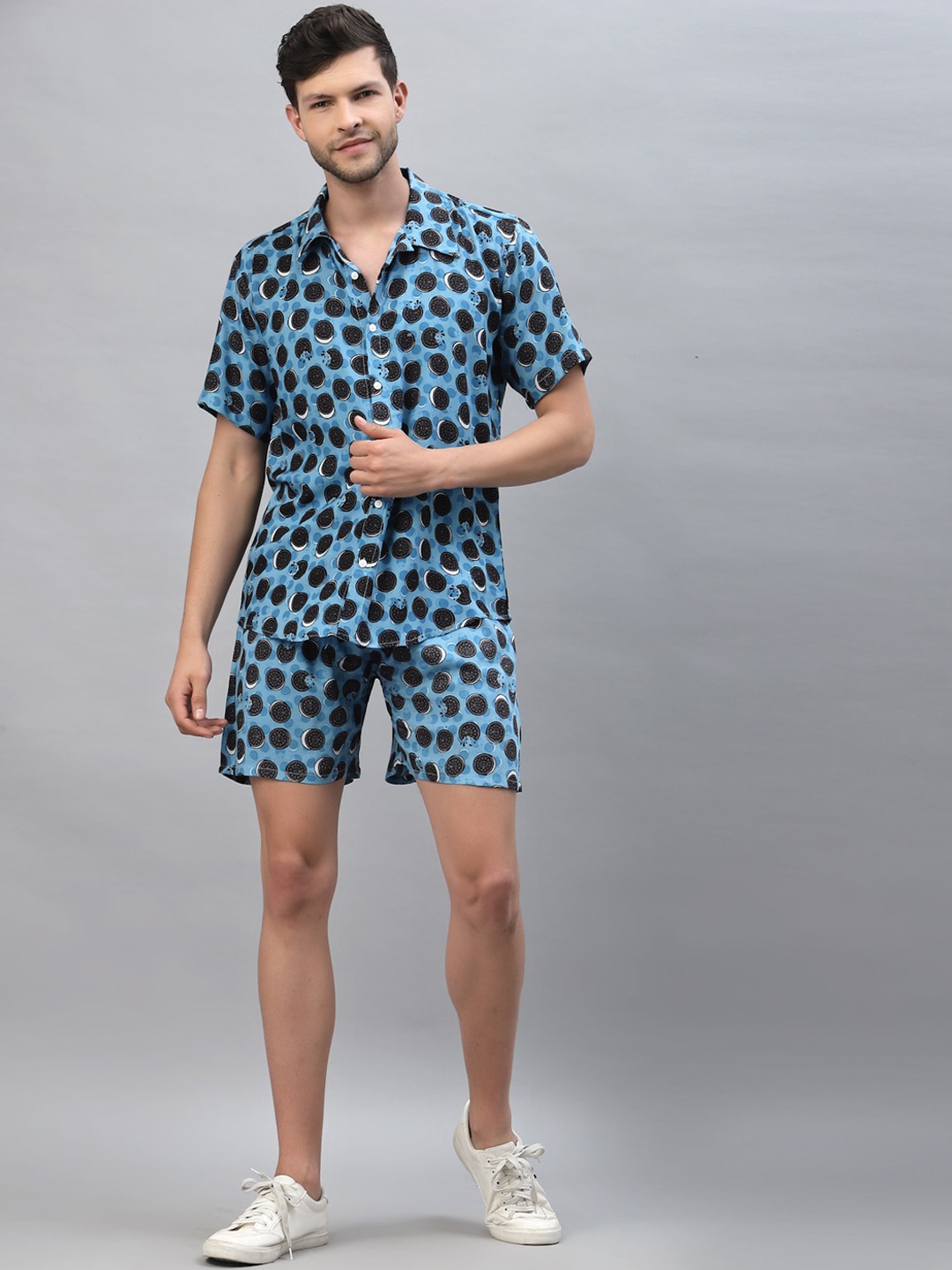 

Gavin Paris Printed Shirt With Shorts, Blue