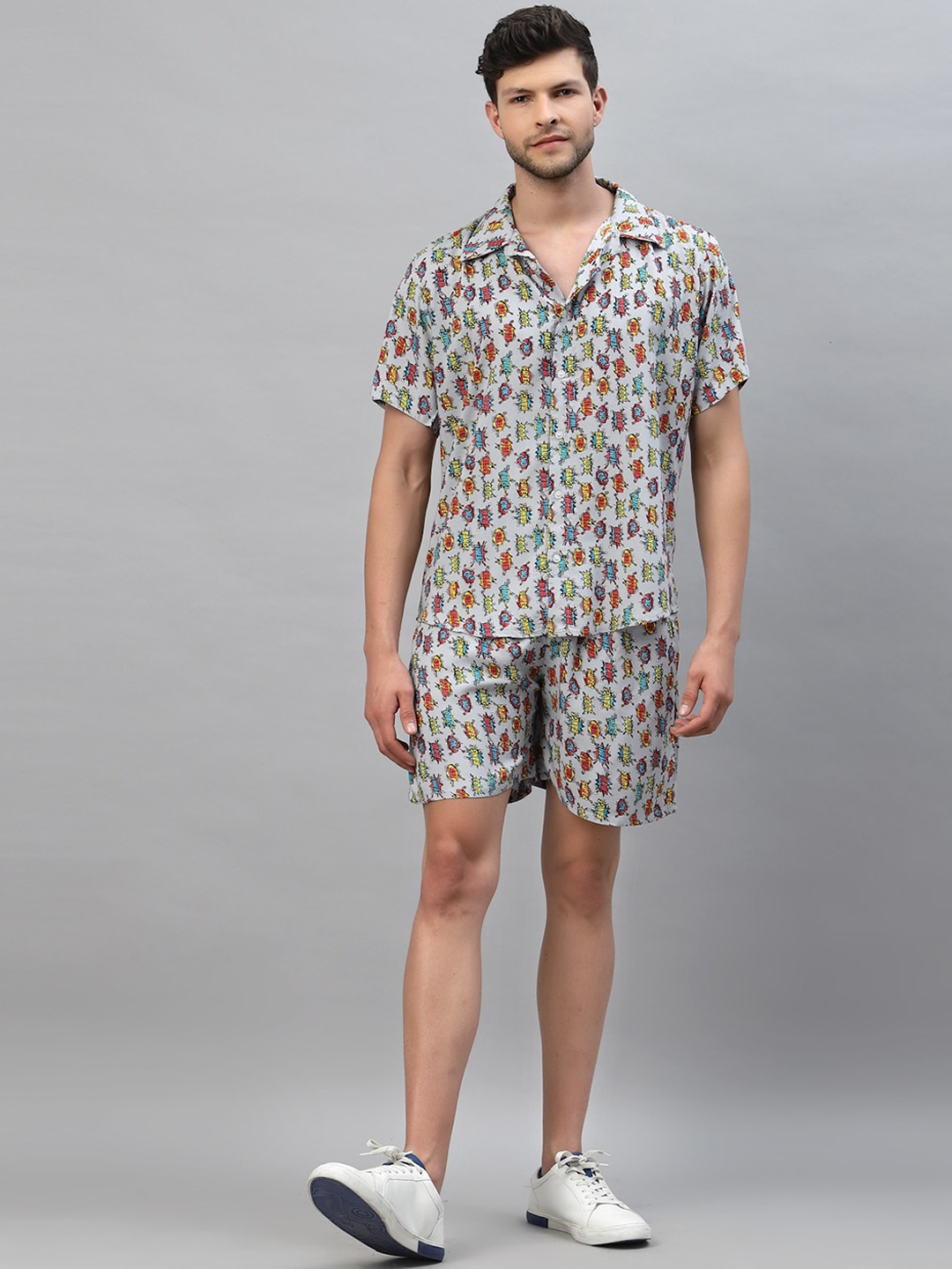 Gavin Paris Printed Shirt With Shorts, Grey