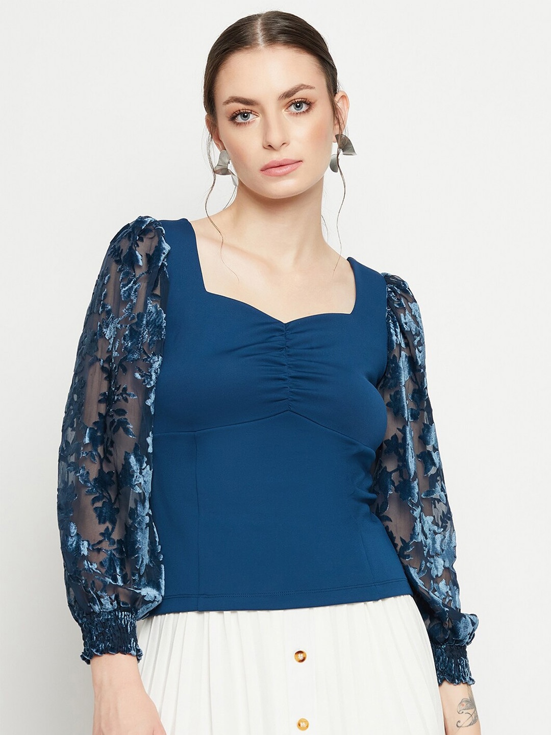 

Madame Sweetheart Neck Lace Up Detail Top, Teal