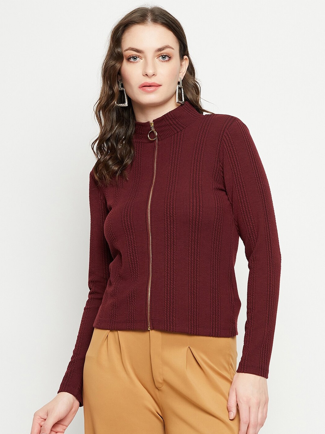 

Madame Self Design High Neck Top, Maroon