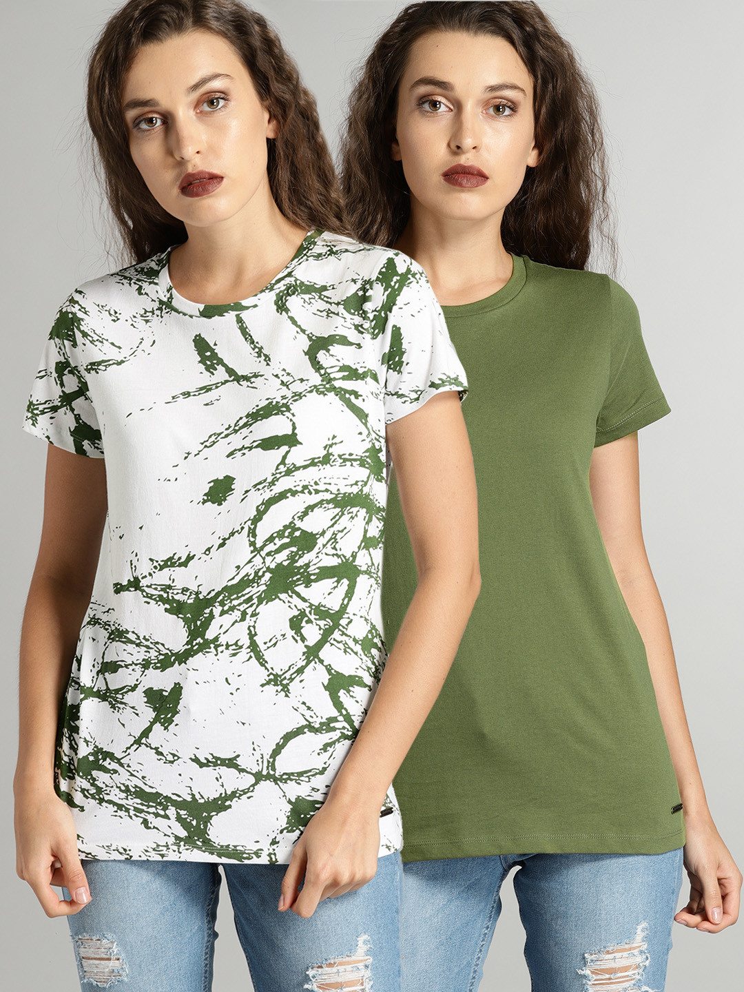 

Roadster Pack of 2 Pure Cotton T-shirts, Olive