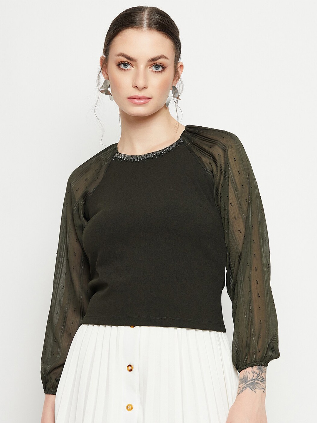 

Madame Round Neck Raglan Sleeves Top, Olive