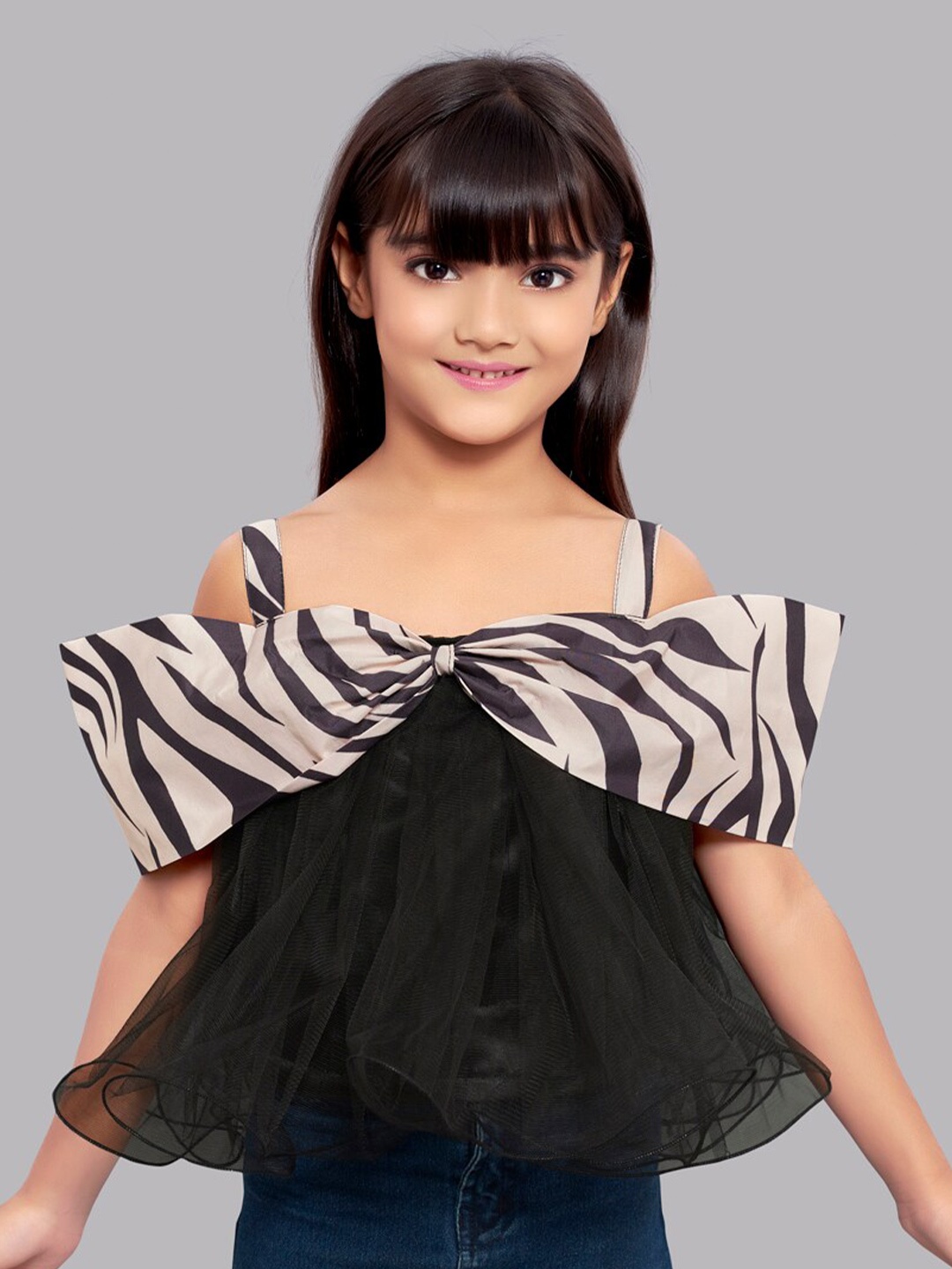 

Pink Chick Girls Shoulder Straps Tulle A-Line Top, Black