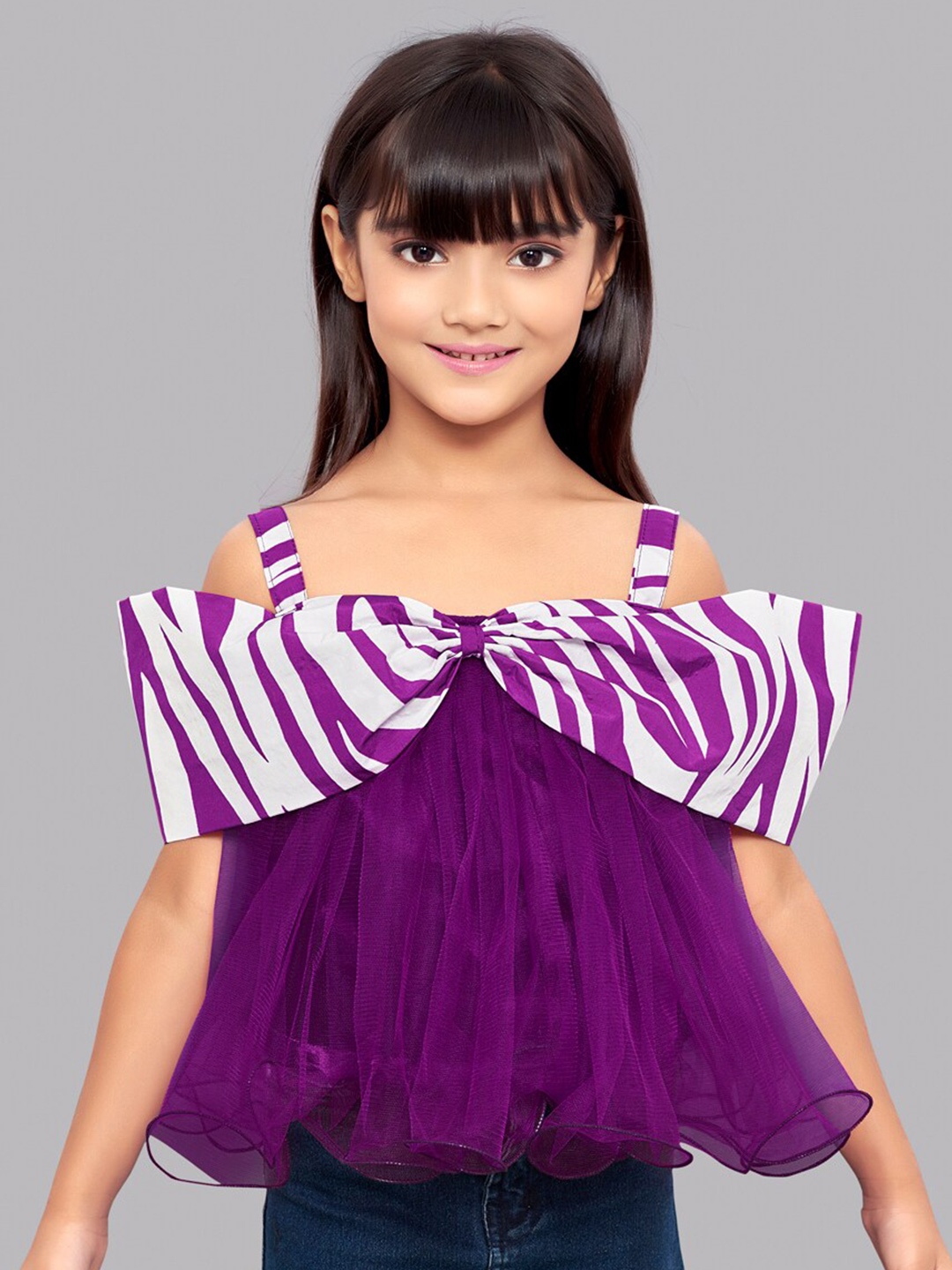 

Pink Chick Girls Shoulder Straps Tulle A-Line Top, Purple