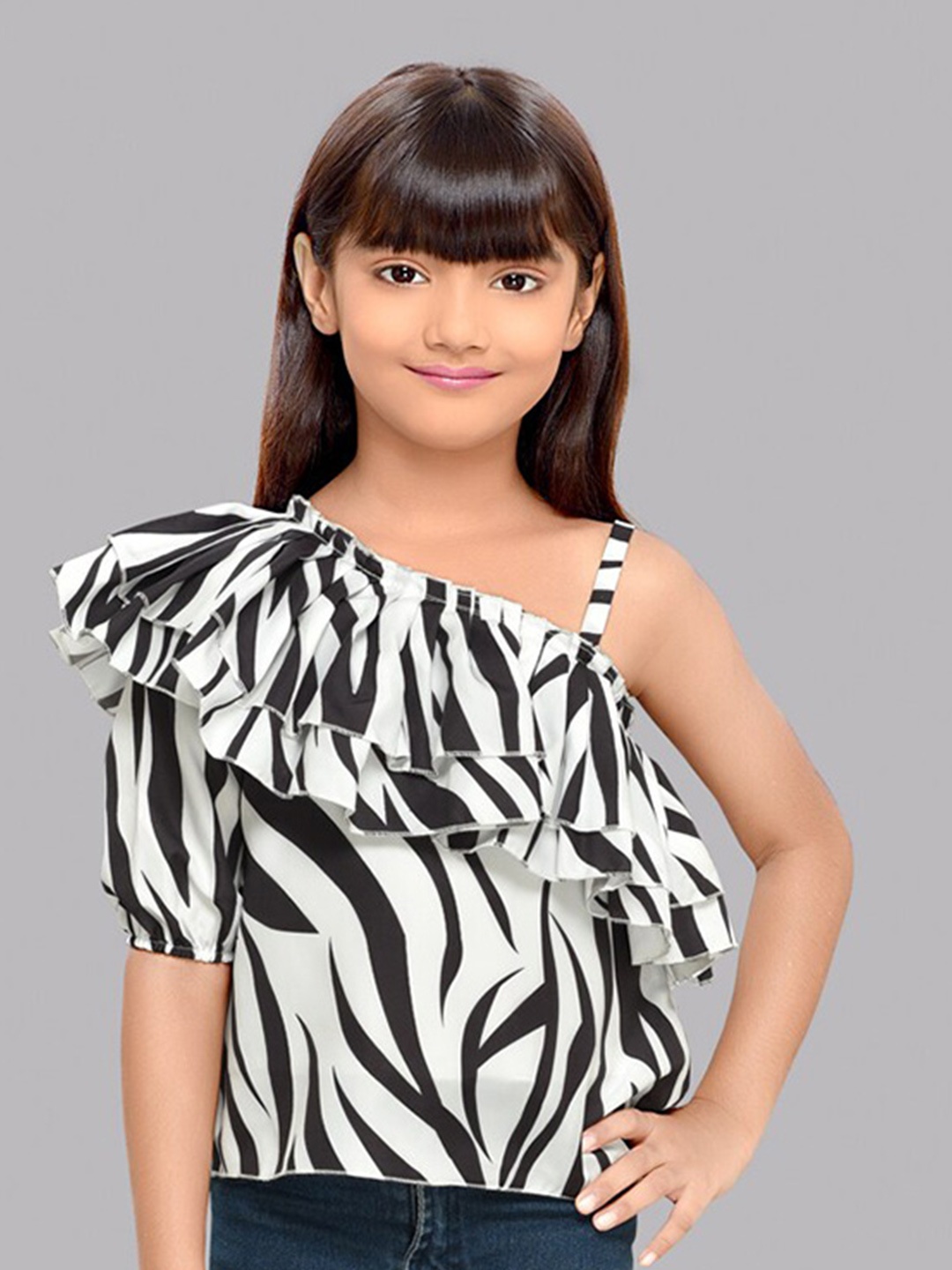 

Pink Chick Girls Animal Printed Ruffles Top, Black