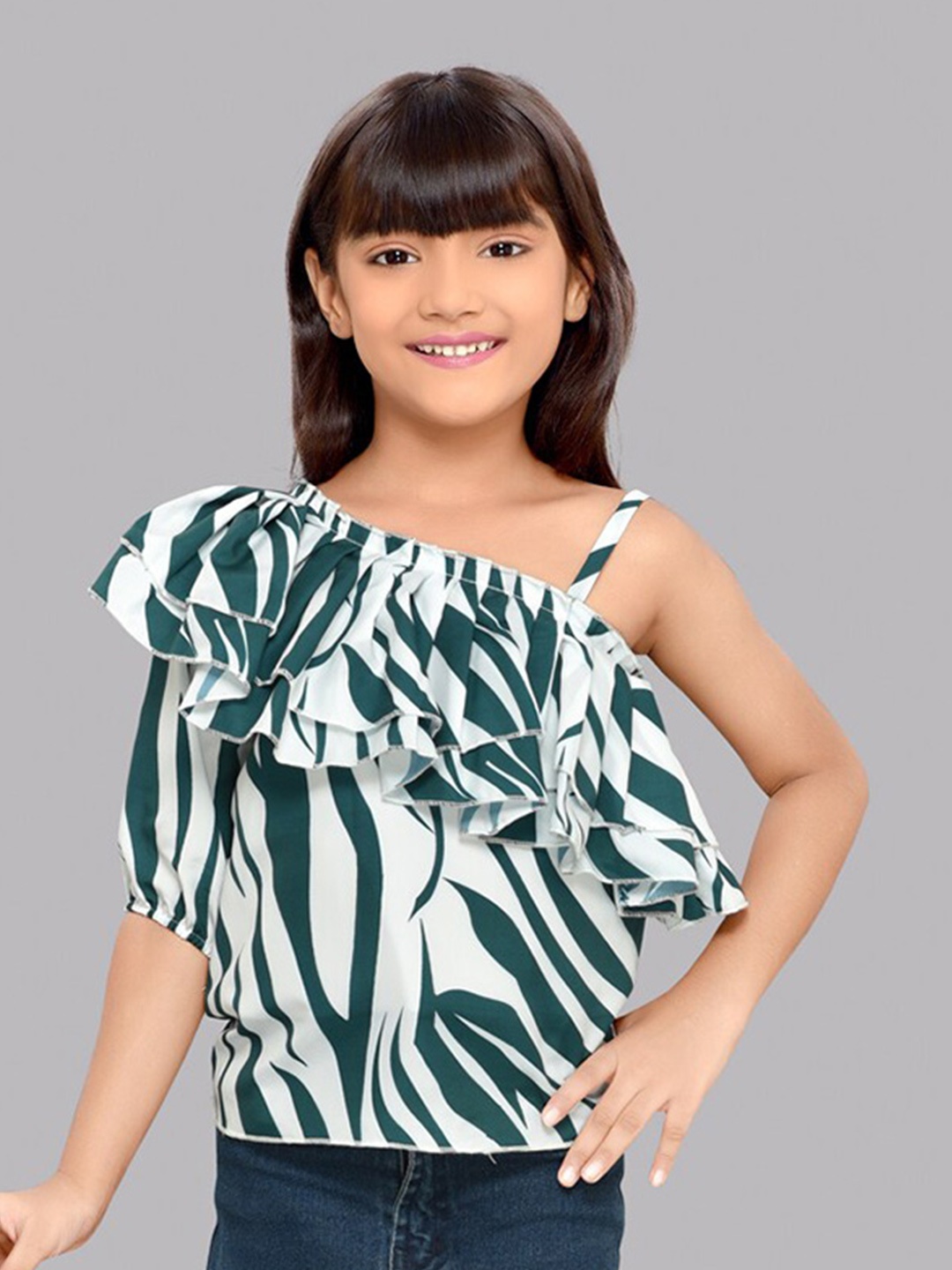 

Pink Chick Girls Animal Printed Ruffles Top, Green