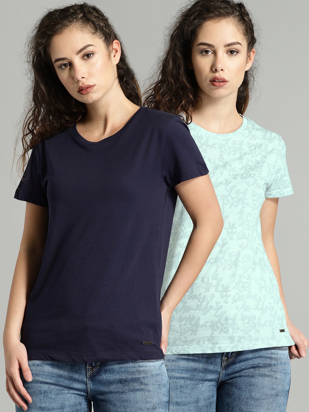 

Roadster Women Pack of 2 Pure Cotton T-shirts, Navy blue