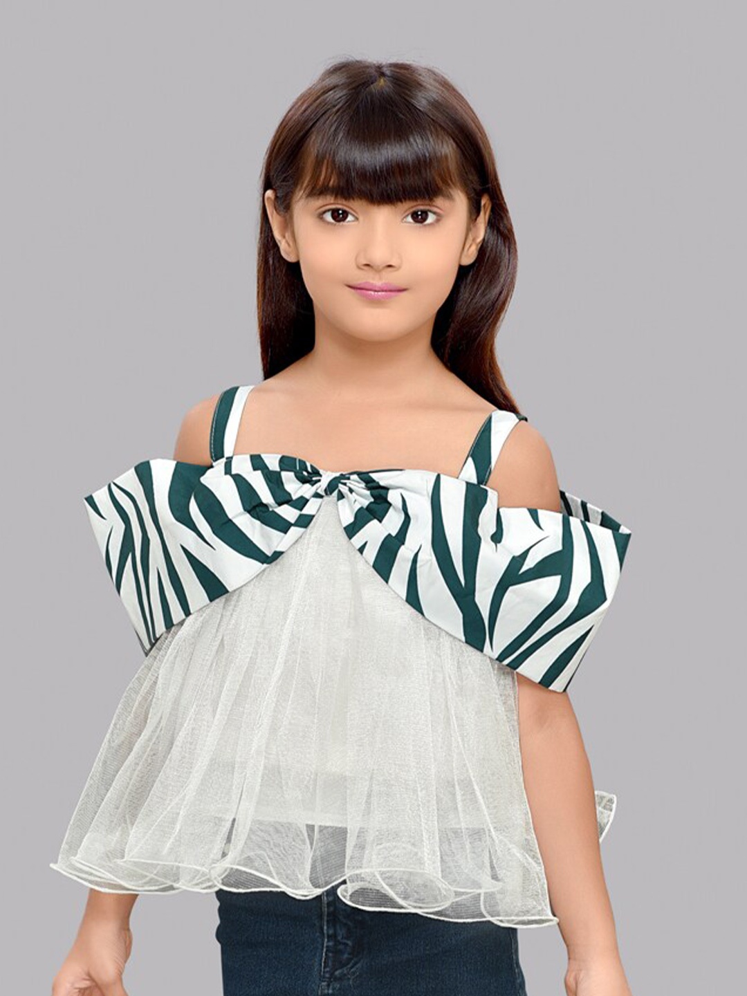 

Pink Chick Girls Animal Printed Tulle A-Line Top, Green