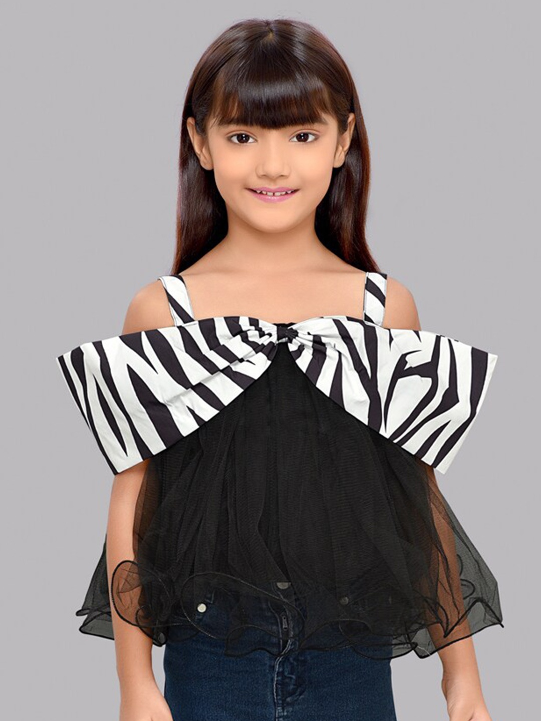 

Pink Chick Girls Animal Printed Tulle A-Line Top, Black