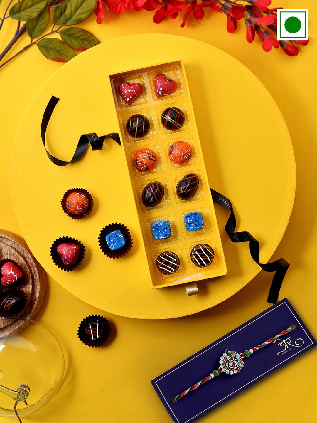 

RawFruit Set Of 2 Coverure Chocolates 12pcs With Rakhi Gift Pack, Yellow