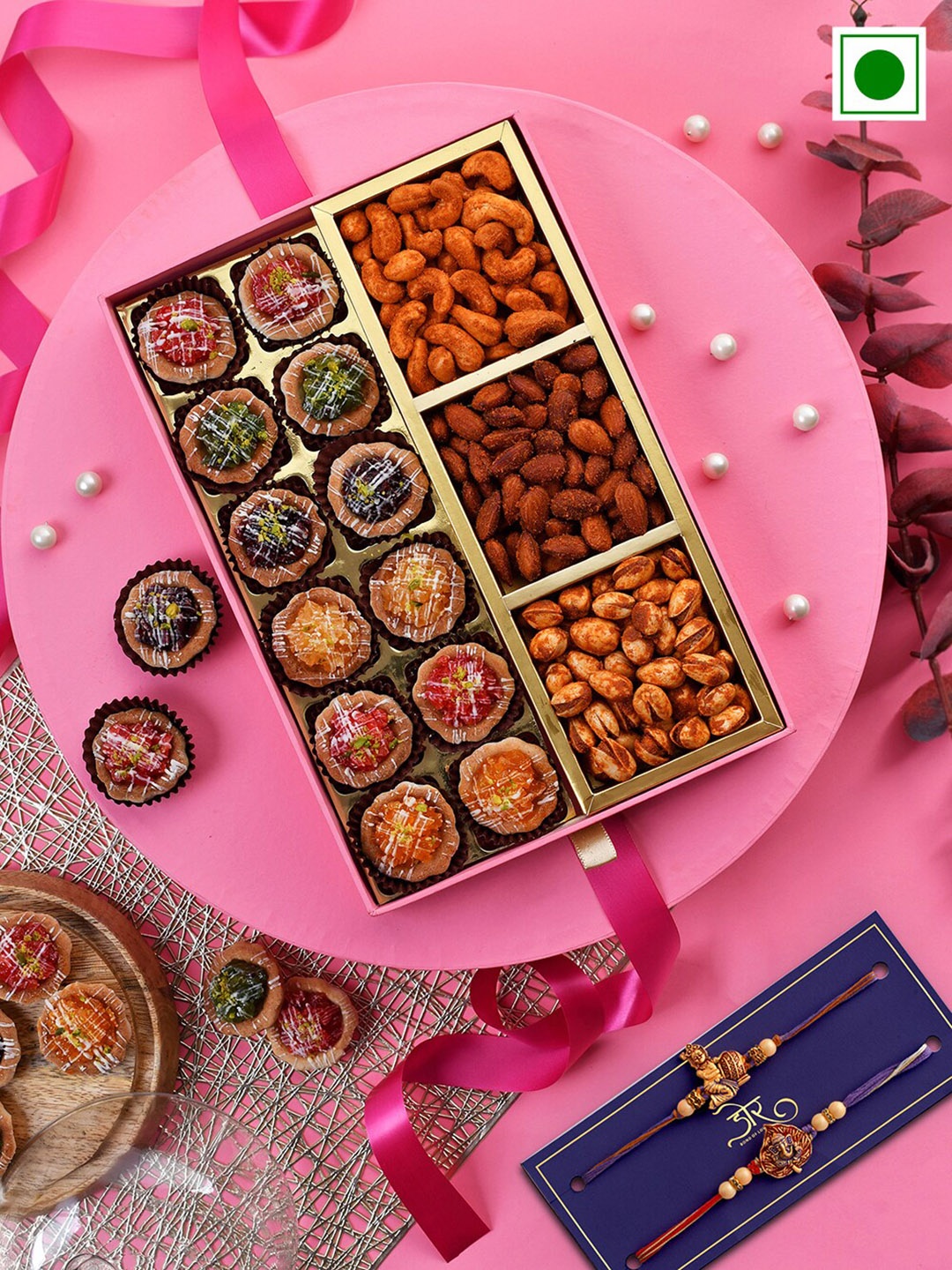 

RawFruit Tarts & Roasted Dry Fruit with 2 Rakhi, Lavender