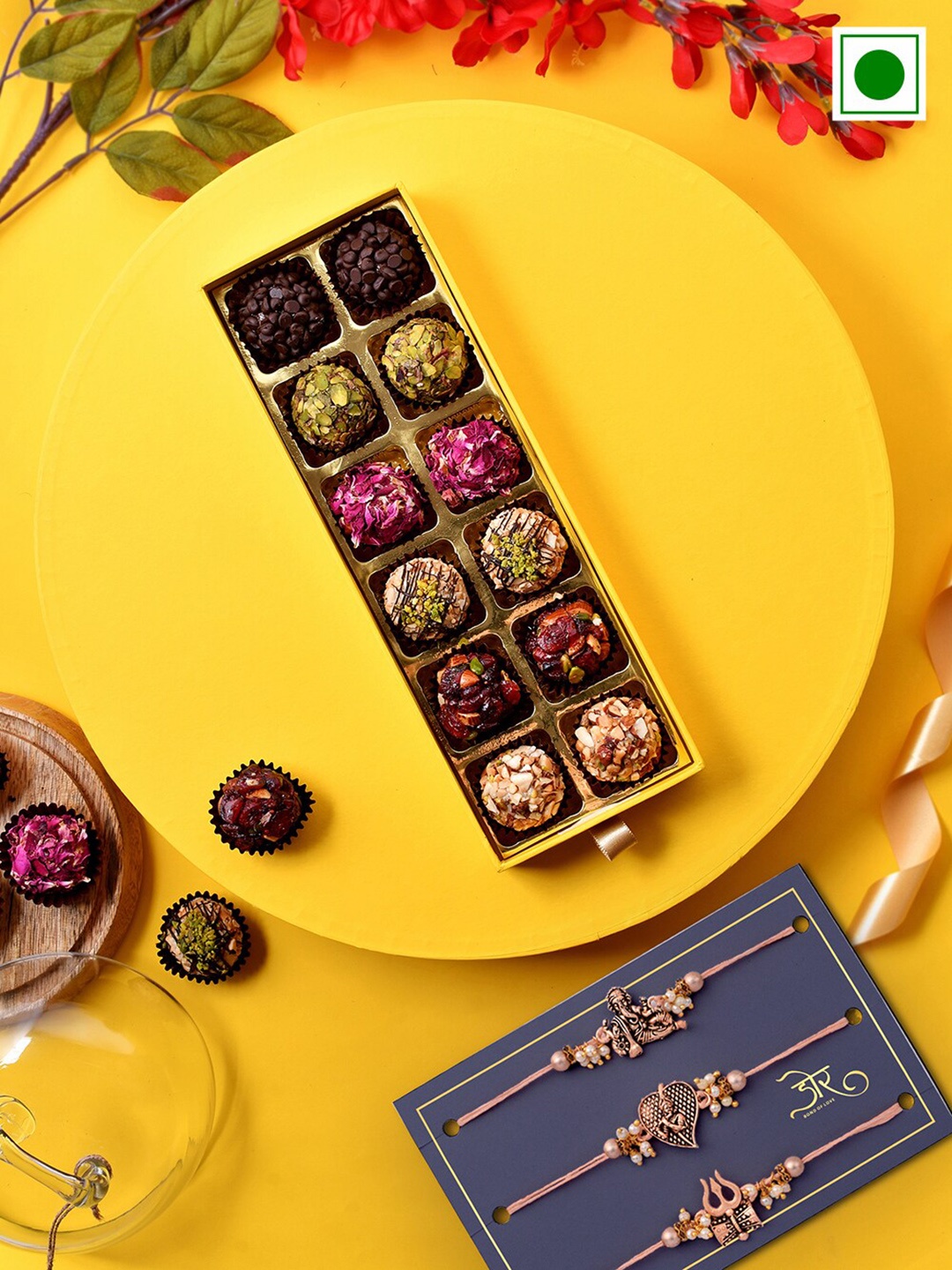 

RawFruit Set Of 3 Rakhis With Laddoo Sweets Gift Set, White