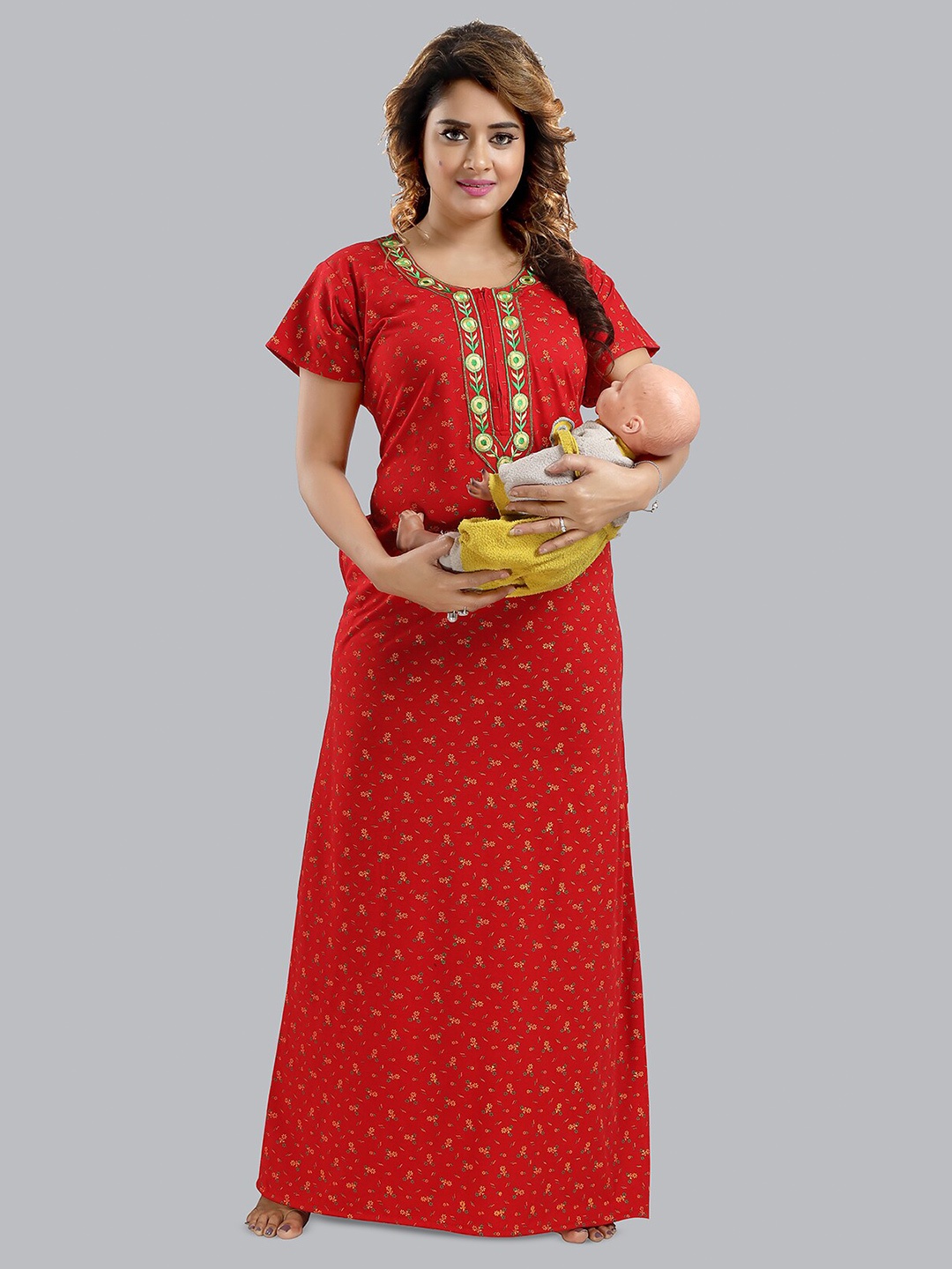 

FOMTI Printed Maxi Maternity Nightdress, Red