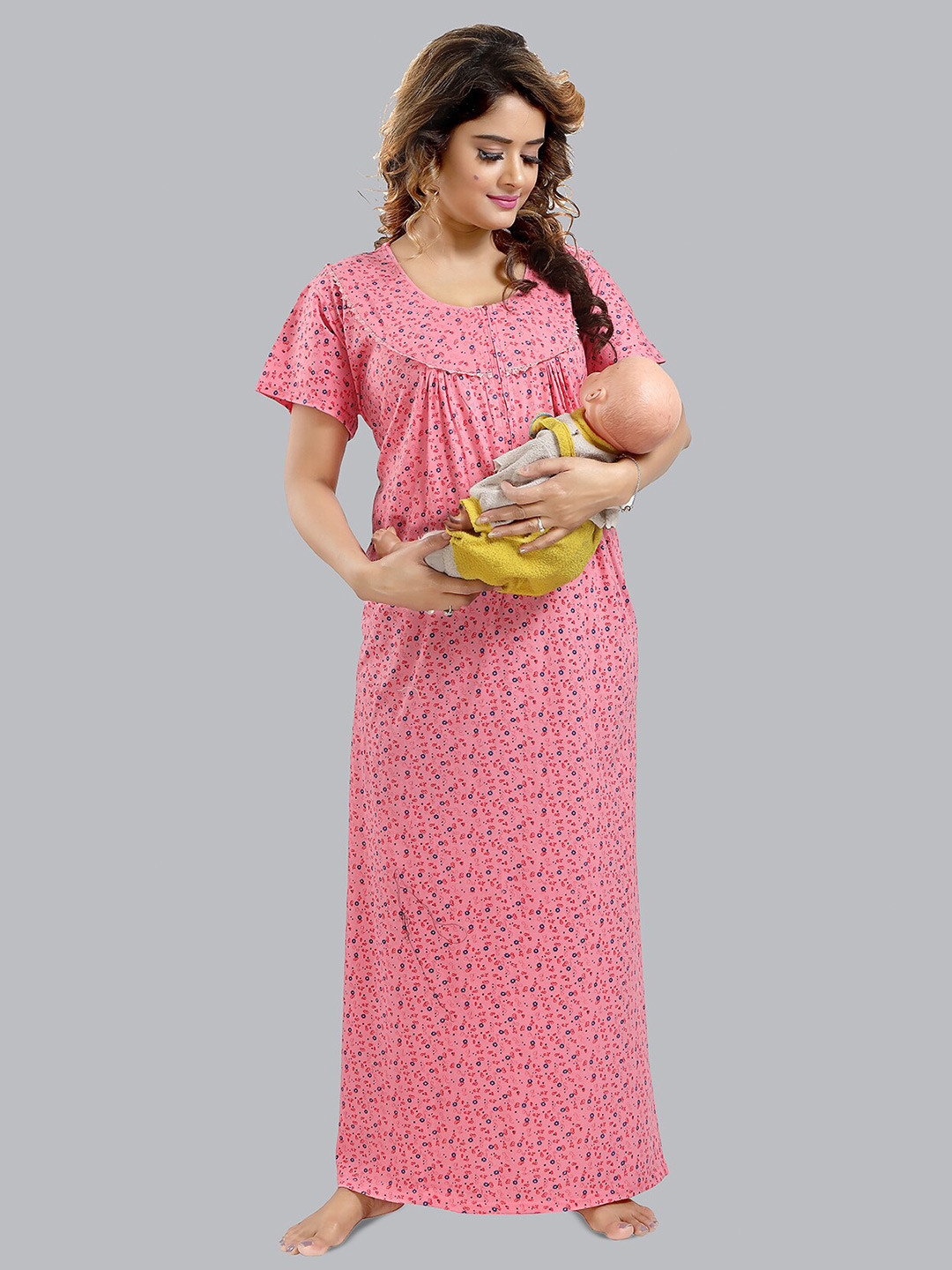 

FOMTI Printed Maxi Maternity Nightdress, Pink