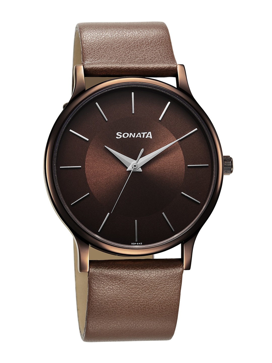

Sonata Men Brass Dial & Leather Straps Analogue Watch 77105QL02W, Brown