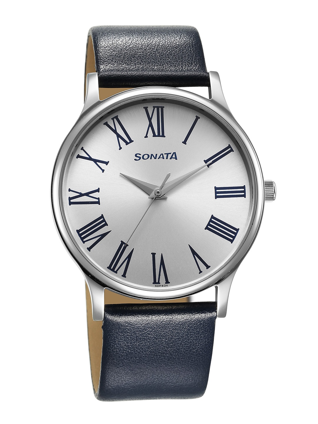 

Sonata Men Brass Dial & Leather Straps Analogue Watch 77105SL12W, Black
