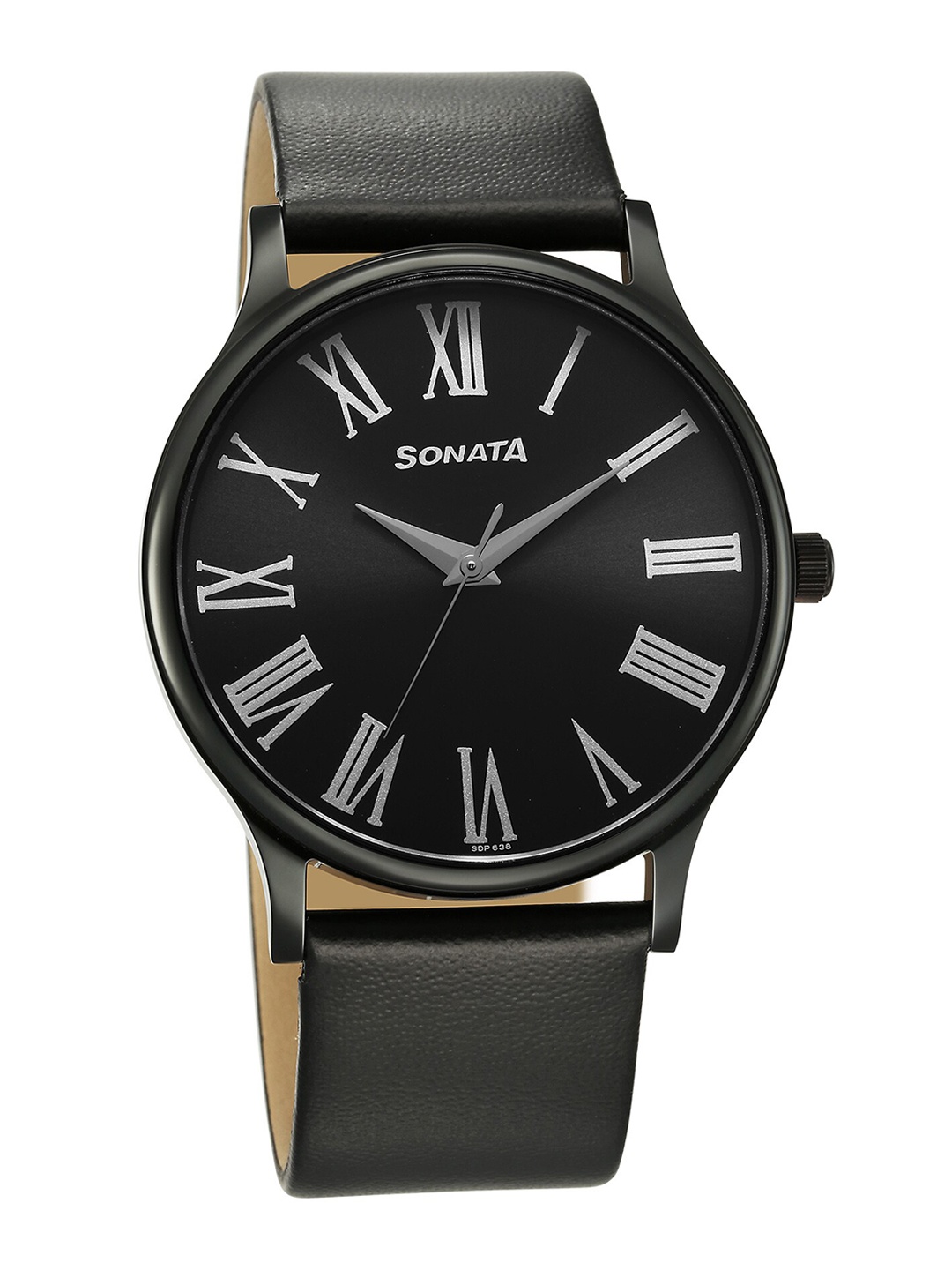 

Sonata Men Brass Dial & Leather Straps Analogue Watch 77105NL08W, Black